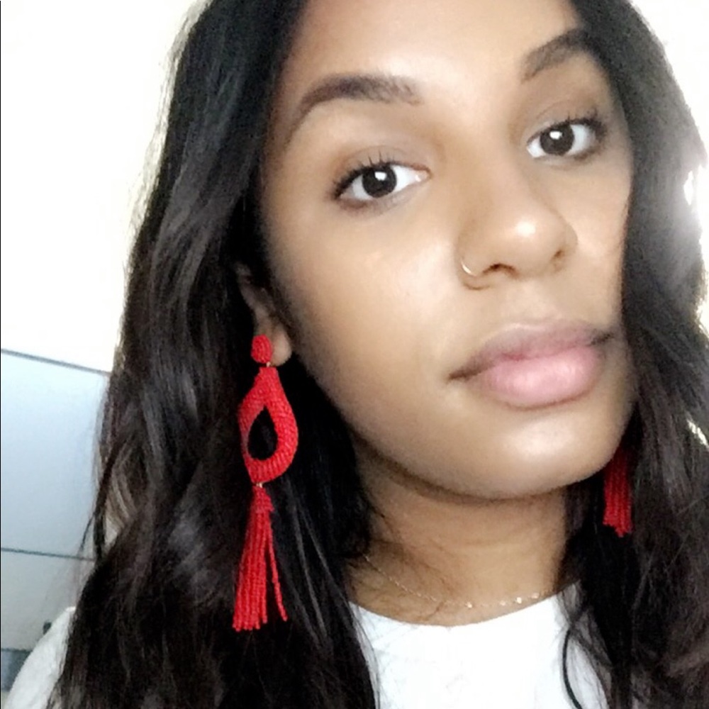Red beaded Anthropology earrings